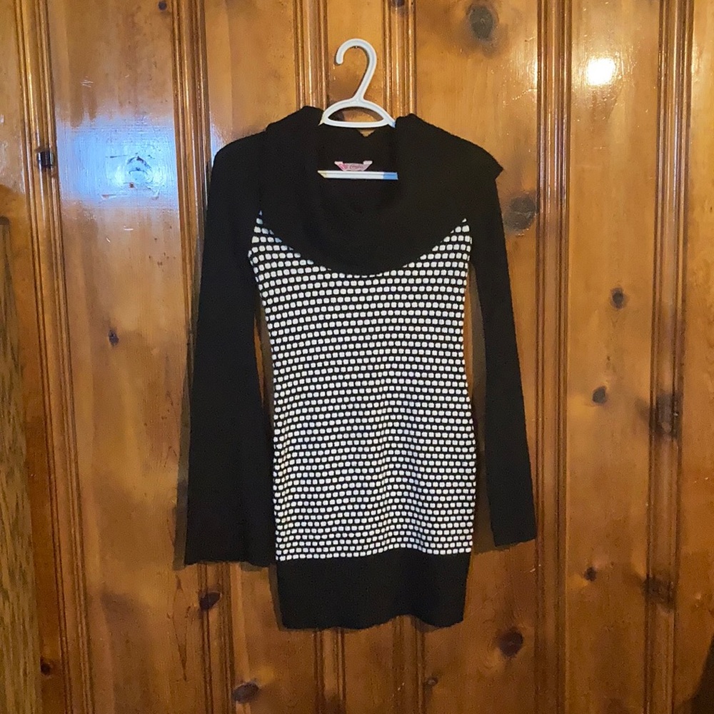 Black and White Turtle Neck Long Sleeved Dress